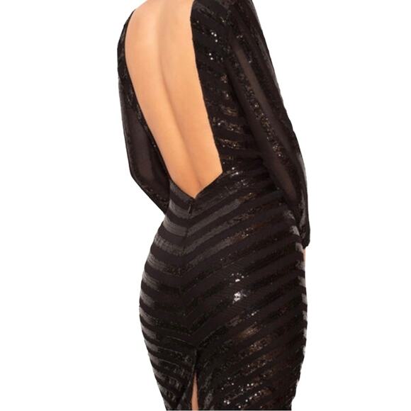 House of CB Mini Dress Black Sequin Long Sleeve Backless Cut out Front - Picture 3 of 10